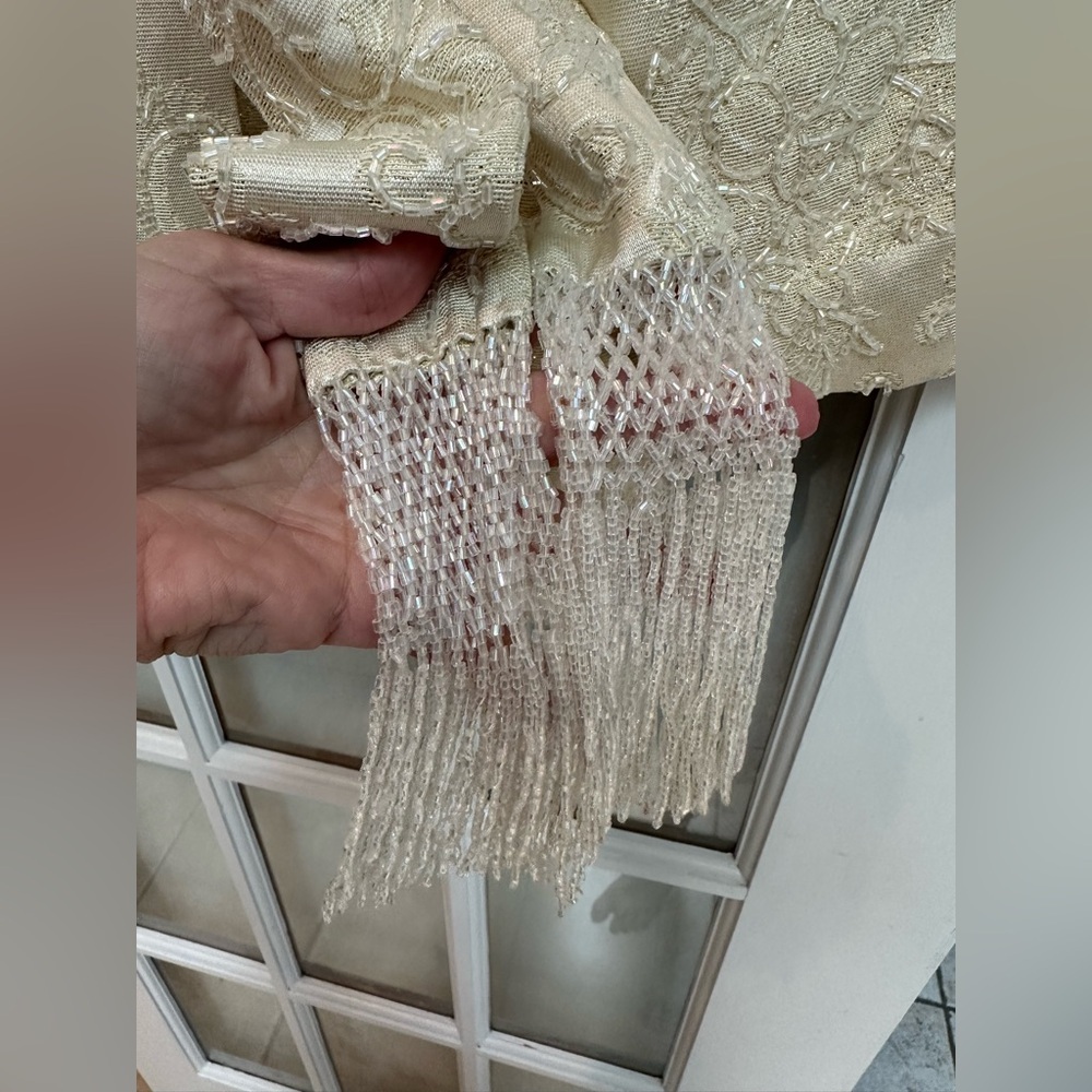 Vintage Carmen Marc Valvo Ivory Cream Lace Sequin Beaded Formal Jacket Size 14 L - Picture 11 of 16